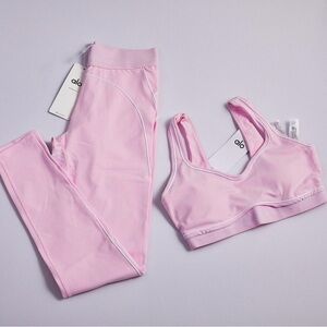 ALO Yoga Light Pink Seamless Sports Bra and Leggings Set